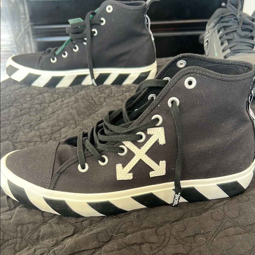 Off-White Black Canvas High-Tops with Striped Sole